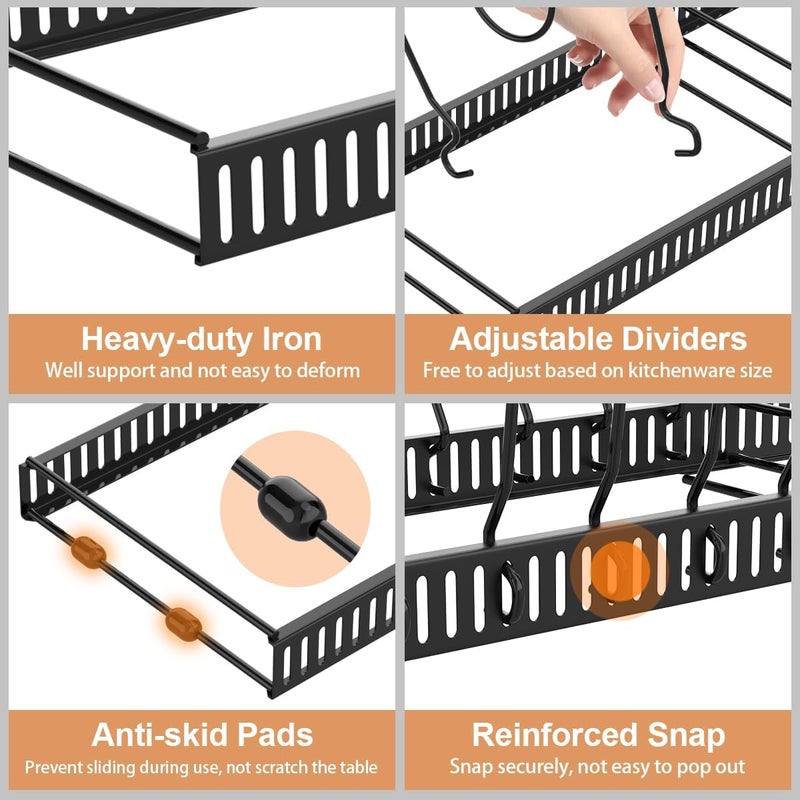 Housolution 2 Pack Pot and Pan Organizer Rack, 12"-23" Expandable Pot Lid Organizer with 14 Adjustable Dividers, Pan Holder Storage Rack for Kitchen Cabinet, Black - Image 3